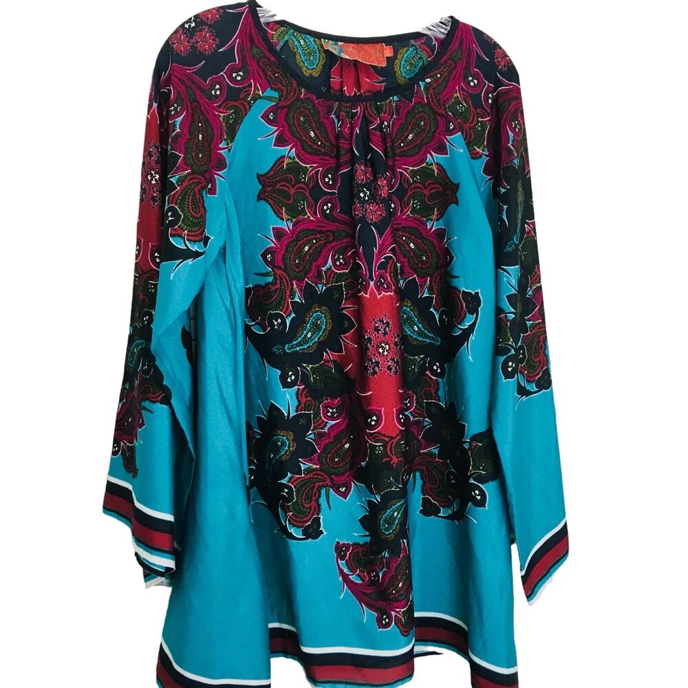 Twelve By Twelve Asymmetrical Hem Tunic Dress Paisley Pockets Flare Sleeves M